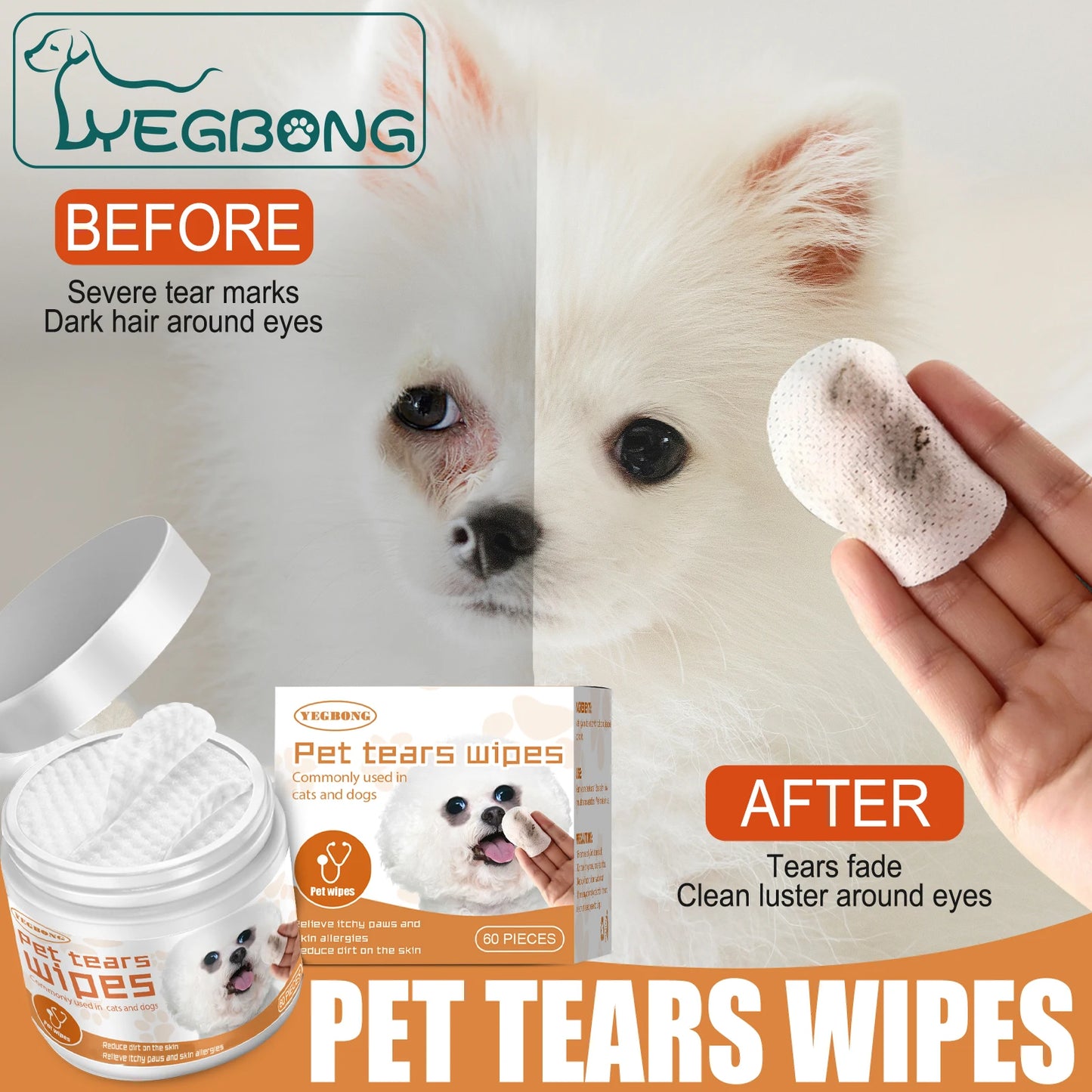 LuxePawe Pet Cleaning Wet Wipes for Dog & Cat Tear Stain Removal