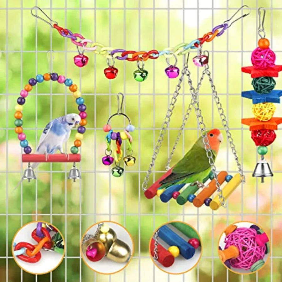 LuxePawe Bird Toys for Conures, Colorful Ladder Hammock & Cage Perch