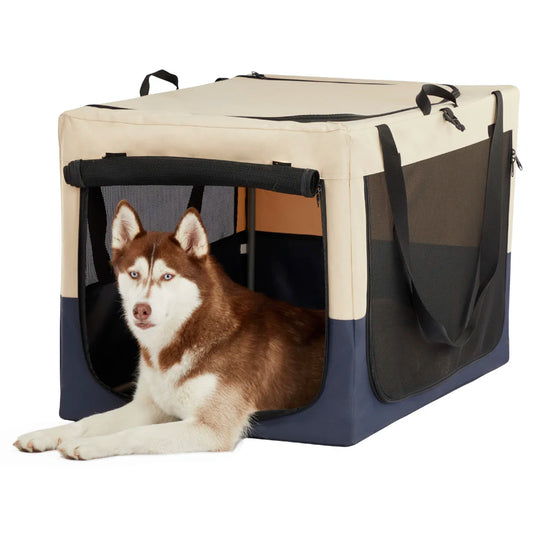 LuxePawe Adjustable Fabric Dog Crate Travel Kennel 3-Door Design