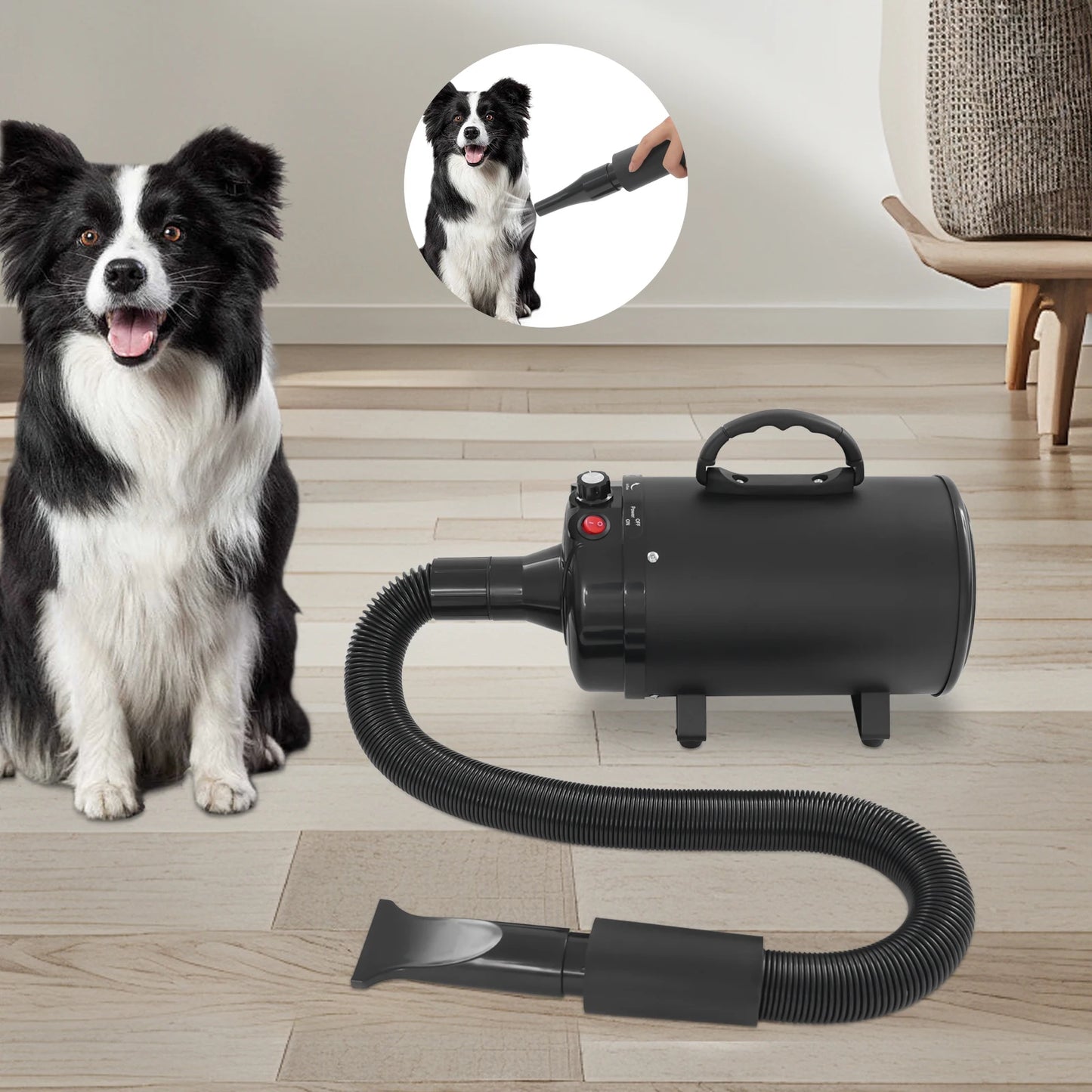 LuxePawe 2200W Professional Pet Dryer, Adjustable Speed & 4 Nozzles