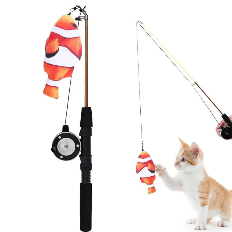 LuxePawe Retractable Cat Wand Teaser Toy with Fish & Wheel – Fun Kitten Exerciser
