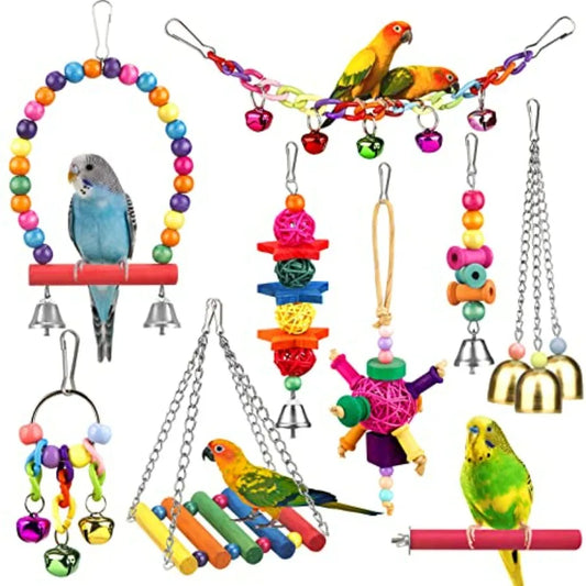 LuxePawe Bird Toys for Conures, Colorful Ladder Hammock & Cage Perch