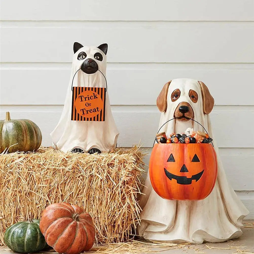 LuxePawe Halloween Dog & Cat Pumpkin Candy Bowl Stand – Trick or Treat Decor