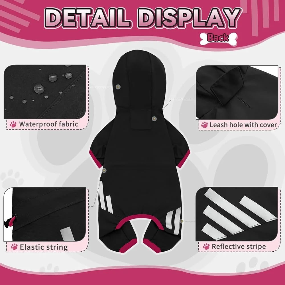 LuxePawe Waterproof Dog Raincoat, Reflective 4-Leg Jacket for Small Dogs