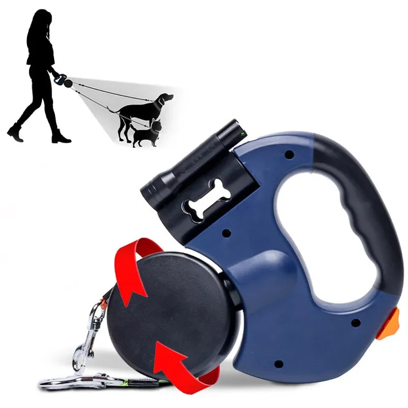LuxePawe Retractable Dog Leash 3-in-1 Flashlight Poop Bag Holder for Puppies