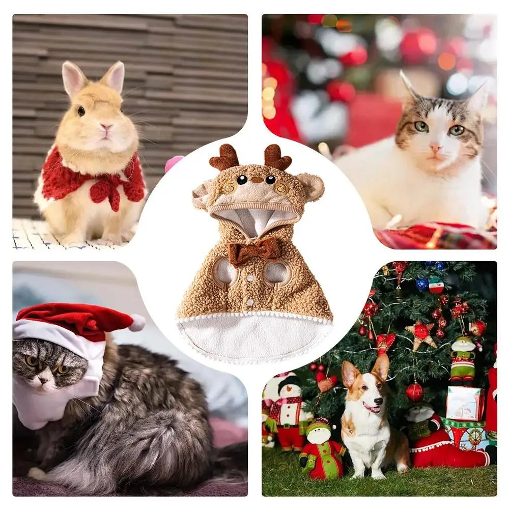 LuxePawe Cozy Holiday Pet Cape Cartoon Hat Christmas Outfit for Cats & Puppies