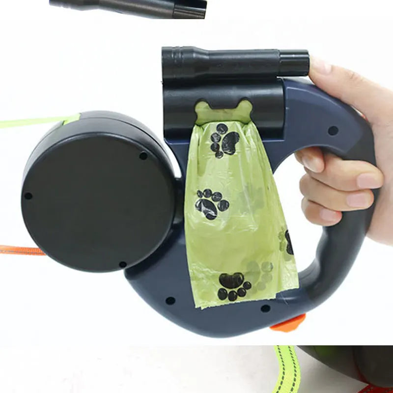 LuxePawe Retractable Dog Leash 3-in-1 Flashlight Poop Bag Holder for Puppies