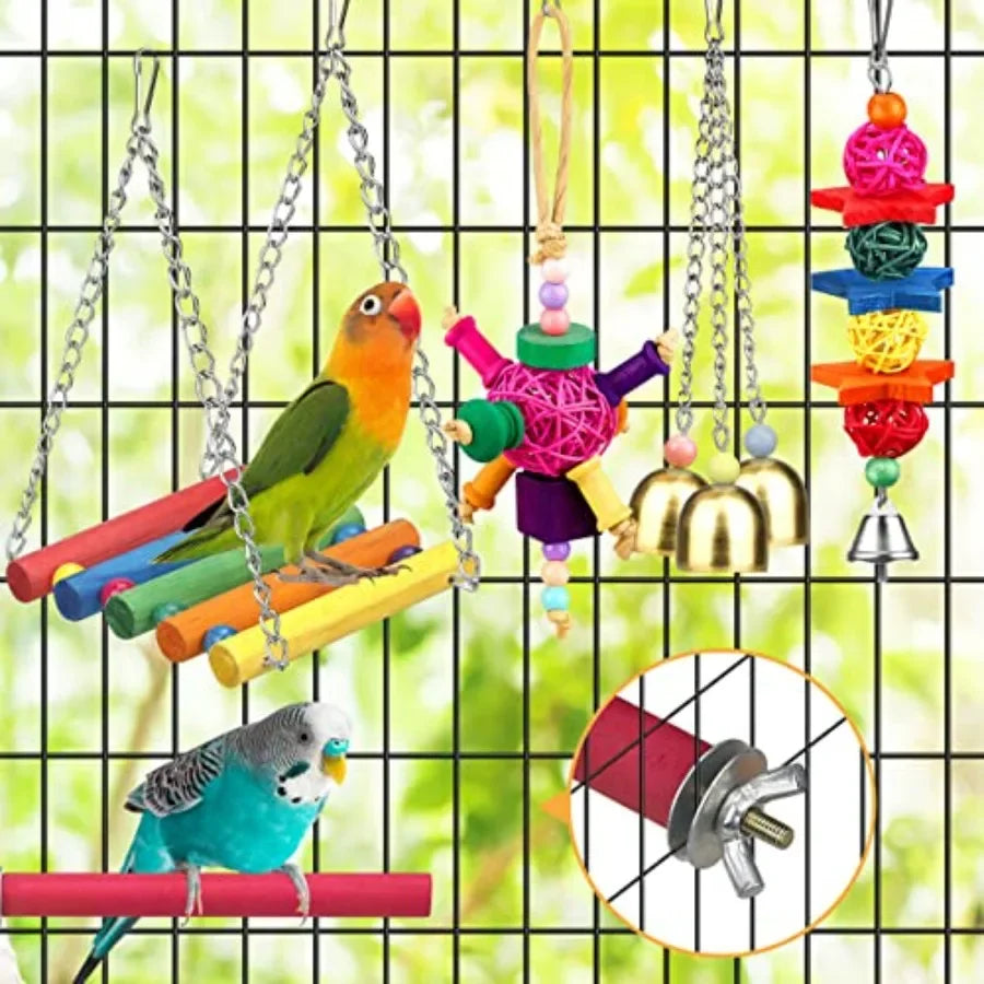 LuxePawe Bird Toys for Conures, Colorful Ladder Hammock & Cage Perch
