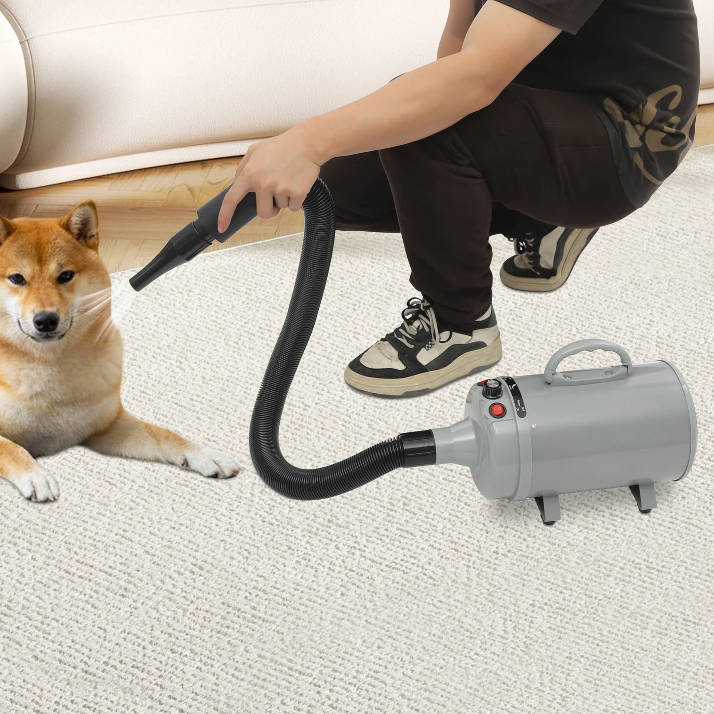 LuxePawe 2200W Professional Pet Dryer, Adjustable Speed & 4 Nozzles