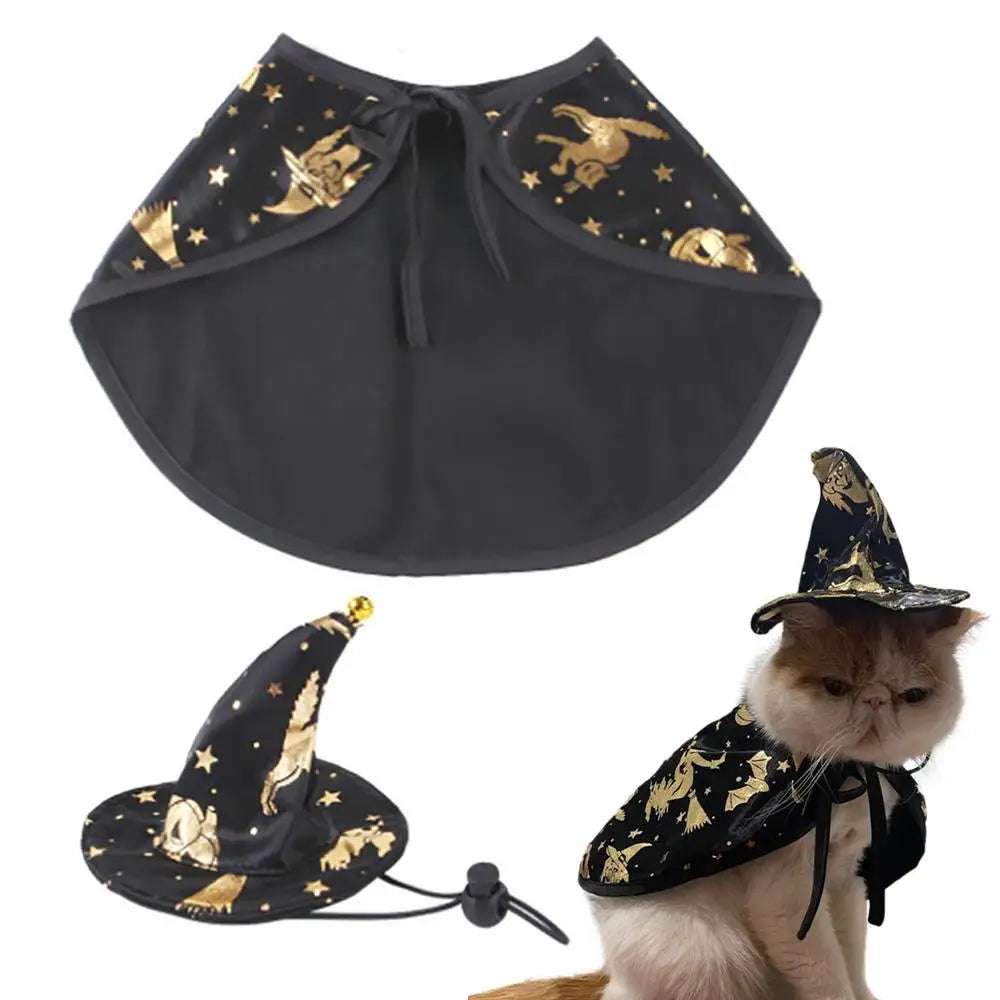 LuxePawe Cat Wizard Costume with Hat – Pet Halloween Cloak for Dogs & Cats