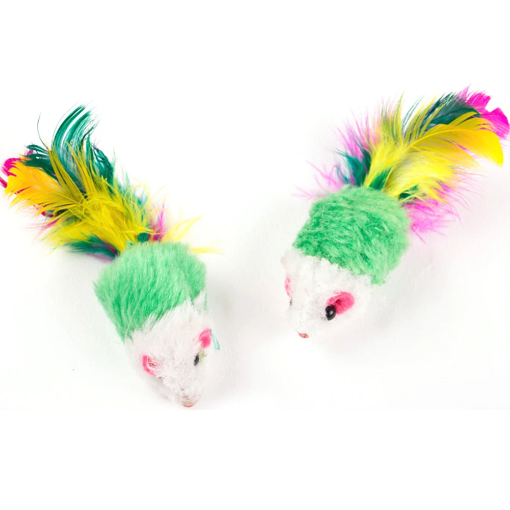 LuxePawe 10PCS Plush Cat Mouse Toys, Feather Rattle Mice for Indoor Cats