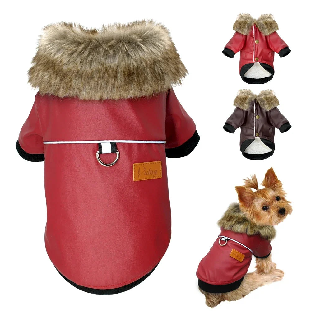 LuxePawe Cool Dog Leather Jacket, Warm Winter Raincoat for Small Breeds