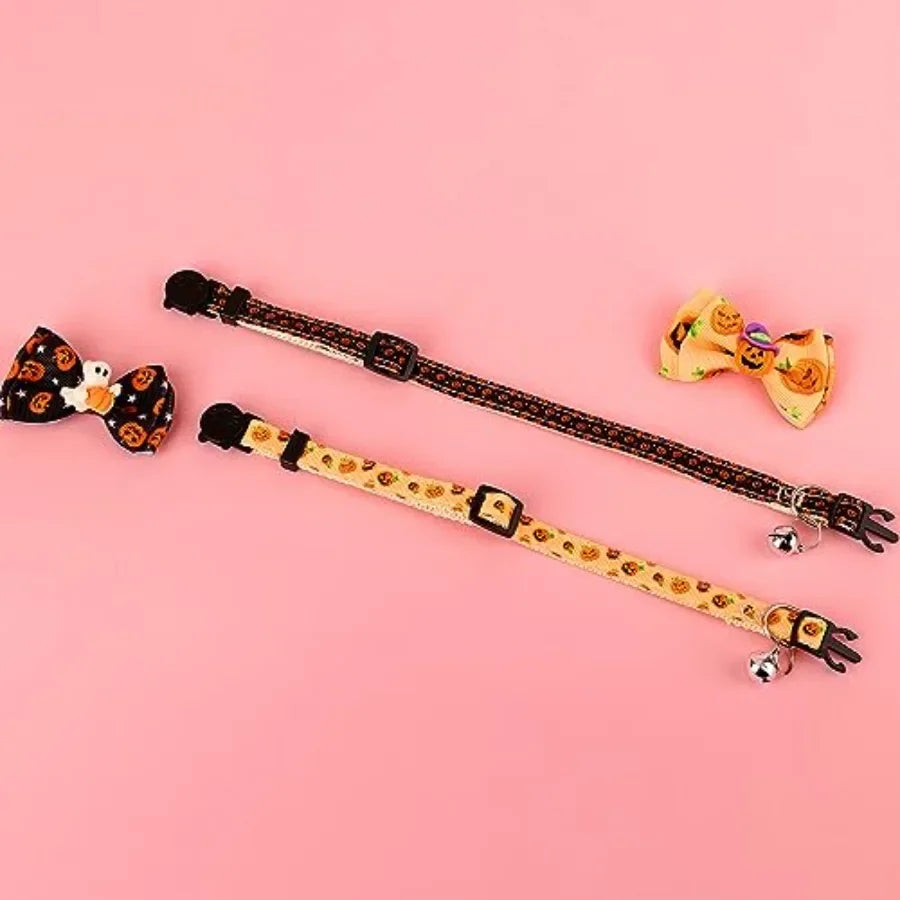 LuxePawe 2pcs Halloween Cat Collars – Breakaway with Bow & Bell