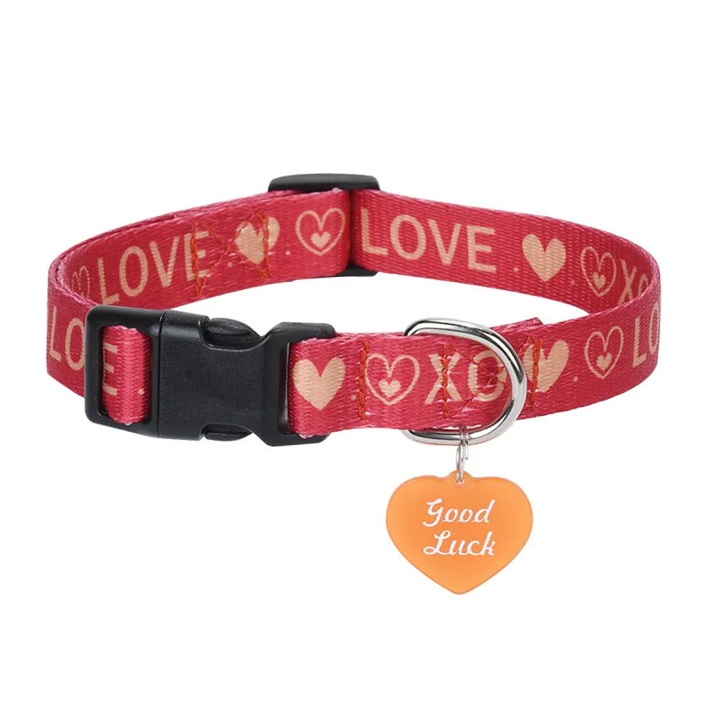 LuxePawe Love Printed Pet Collar for Dogs & Cats with Pendant Buckle