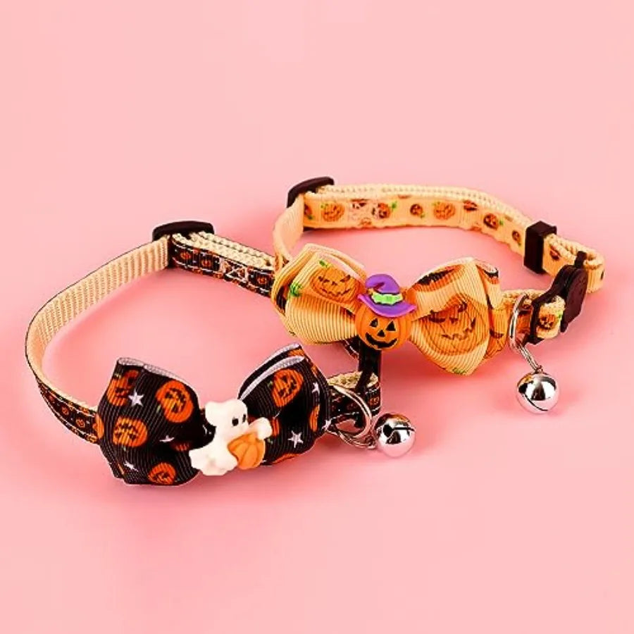 LuxePawe 2pcs Halloween Cat Collars – Breakaway with Bow & Bell