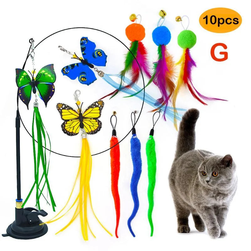 LuxePawe Retractable Feather Teaser Wand – Interactive Cat Toy with Bell Refill