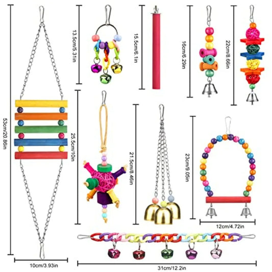 LuxePawe Bird Toys for Conures, Colorful Ladder Hammock & Cage Perch