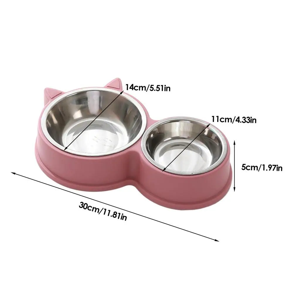LuxePawe Non-Slip Stainless Steel Cat Ear Pet Food & Water Feeder Bowl