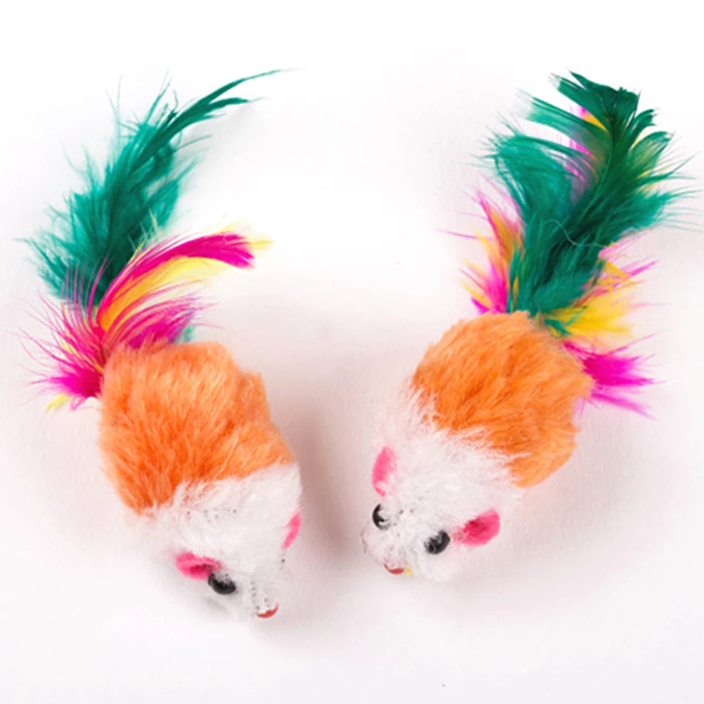 LuxePawe 10PCS Plush Cat Mouse Toys, Feather Rattle Mice for Indoor Cats