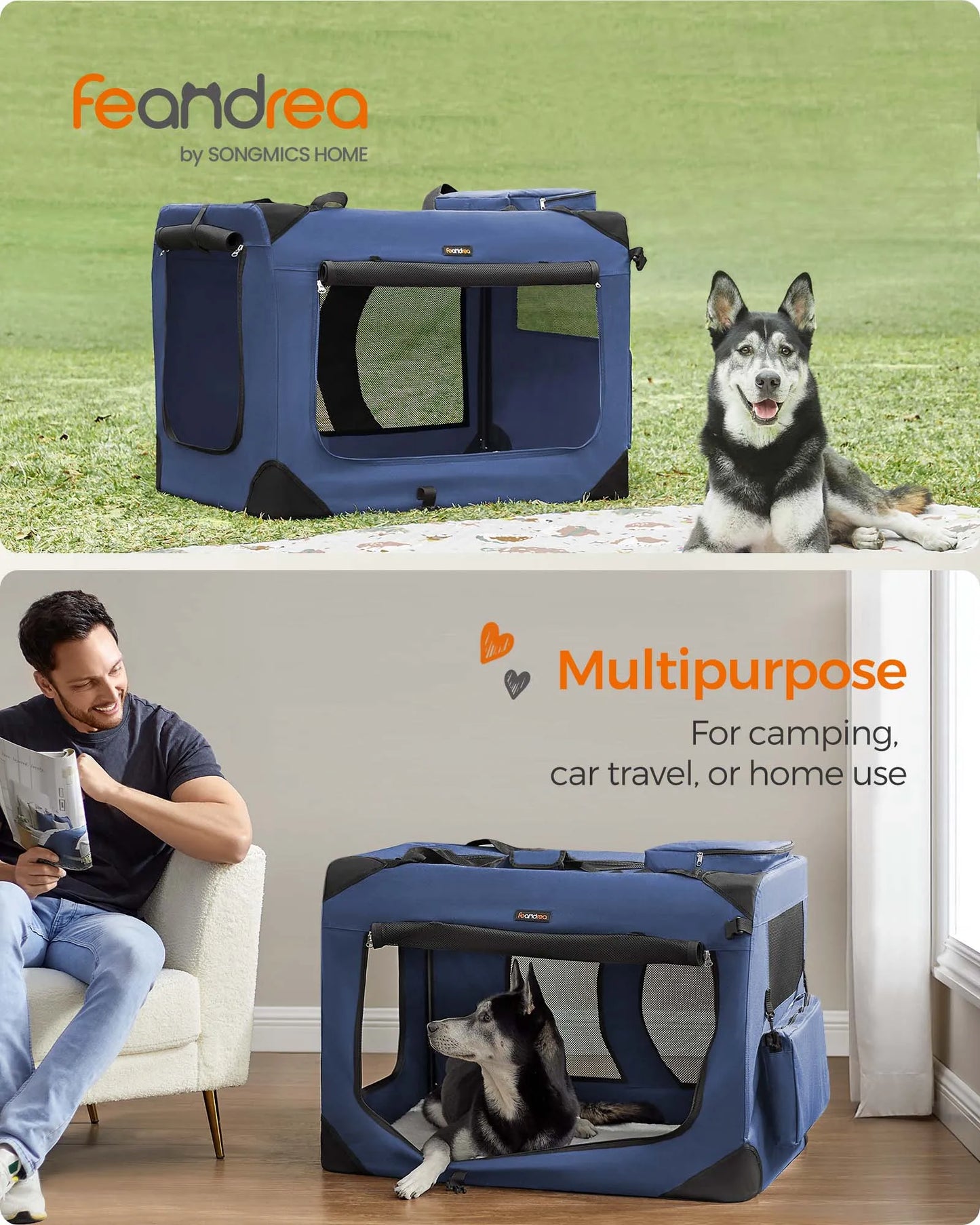 LuxePawe Soft Dog Crate 36in Portable Indoor Outdoor Travel Carrier