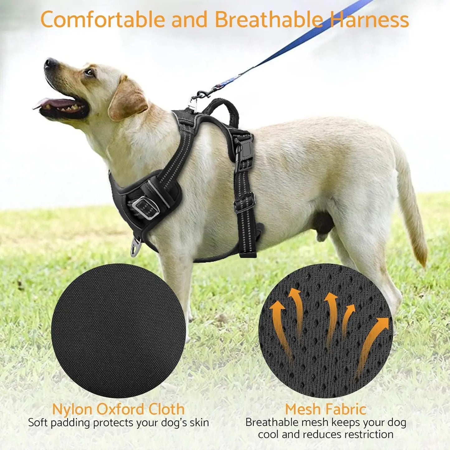LuxePawe No-Pull Adjustable Dog Harness for Large Dogs – Reflective Mesh Vest