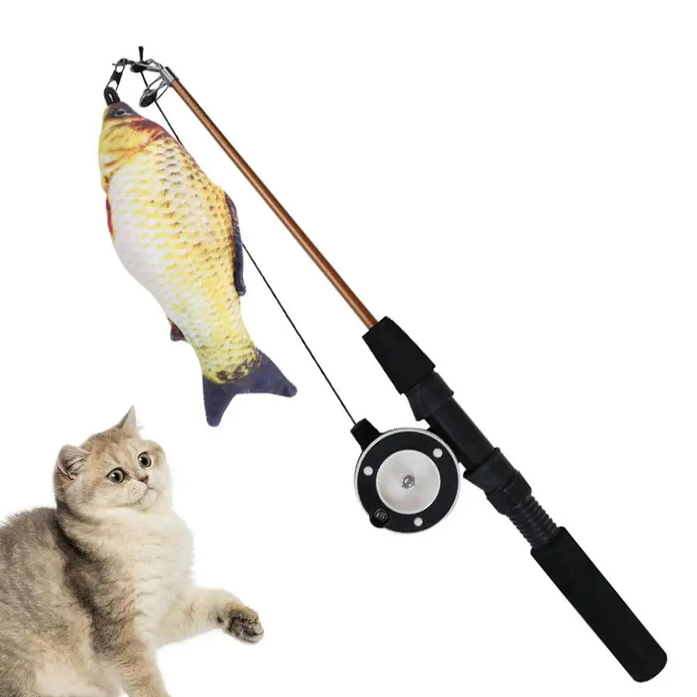 LuxePawe Retractable Cat Wand Teaser Toy with Fish & Wheel – Fun Kitten Exerciser