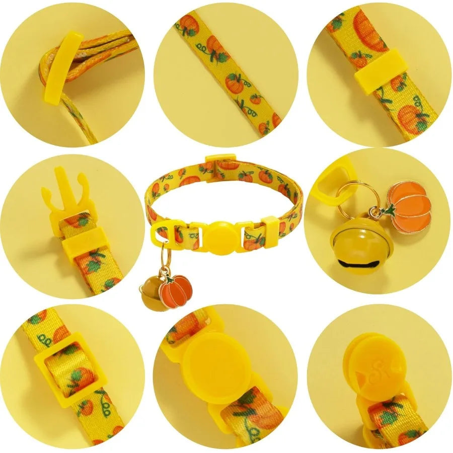 LuxePawe Breakaway Cat Collar 2-Pack Adjustable Fall Pumpkin Kitten Collar