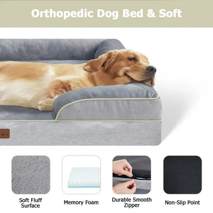 LuxePawe Large Orthopedic Dog Couch Bed with Bolster Sides & Waterproof Cover