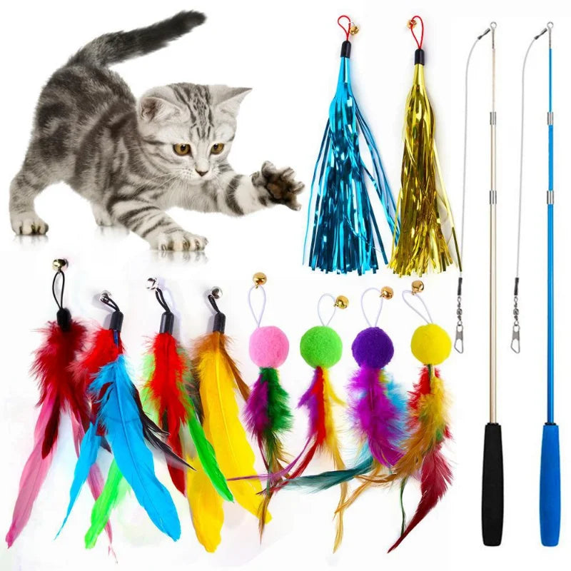 LuxePawe Retractable Feather Teaser Wand – Interactive Cat Toy with Bell Refill