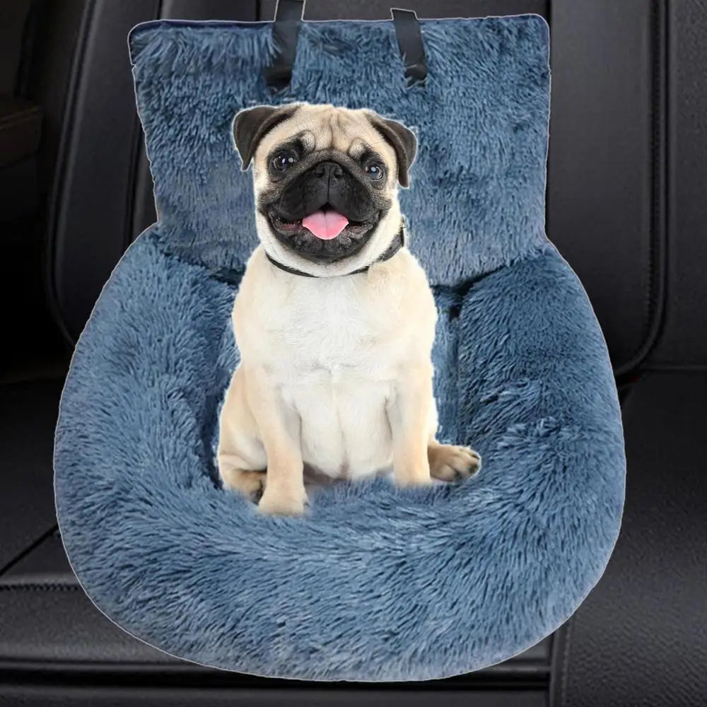 LuxePawe Plush Dog Car Seat Cushion Adjustable Strap Pet Travel Bed