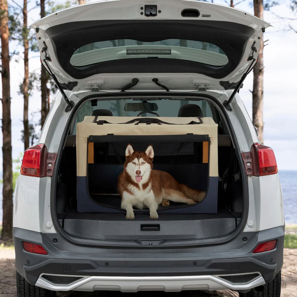 LuxePawe Adjustable Fabric Dog Crate Travel Kennel 3-Door Design