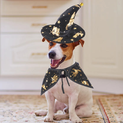 LuxePawe Cat Wizard Costume with Hat – Pet Halloween Cloak for Dogs & Cats