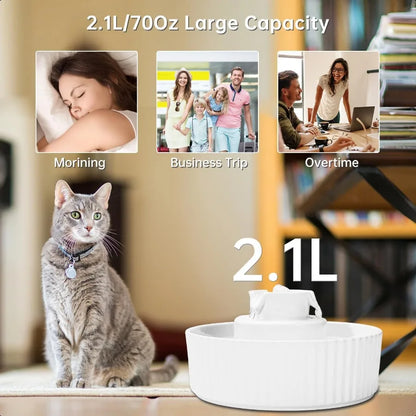 LuxePawe 2.1L Ceramic Cat Water Fountain Automatic Pet Drinking Bowl