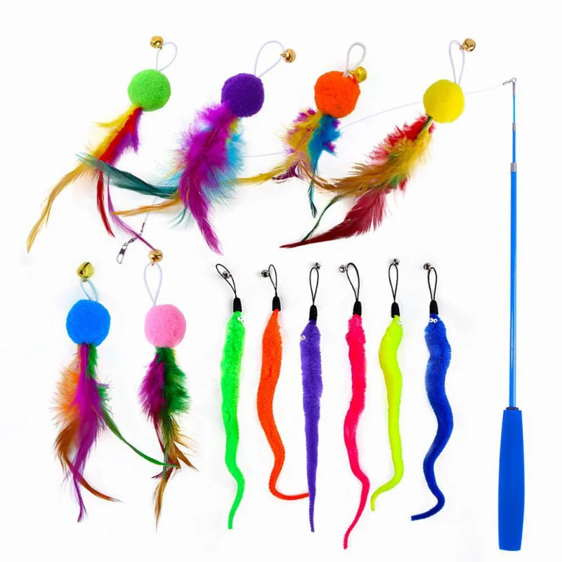 LuxePawe Retractable Feather Teaser Wand – Interactive Cat Toy with Bell Refill