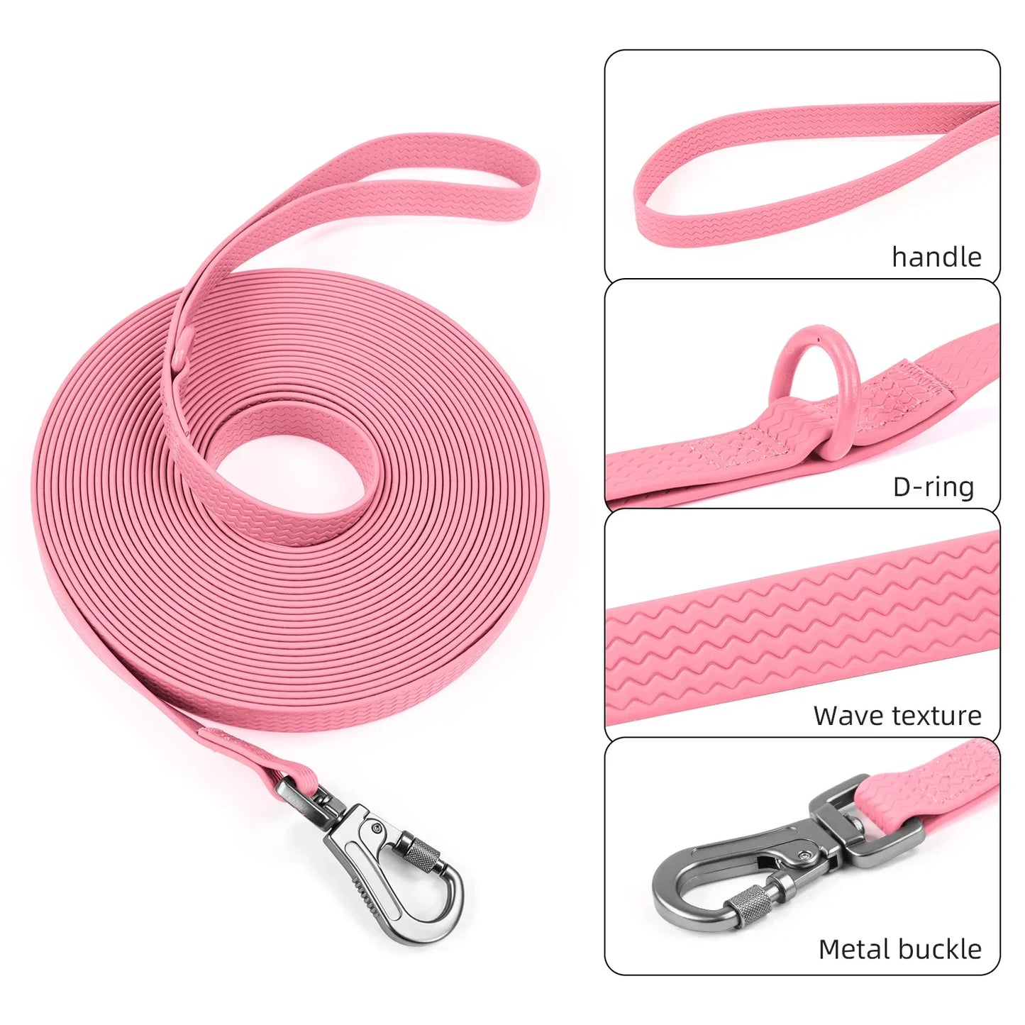 LuxePawe Long PVC Dog Leash Strong Waterproof Running Leash for Large Dogs