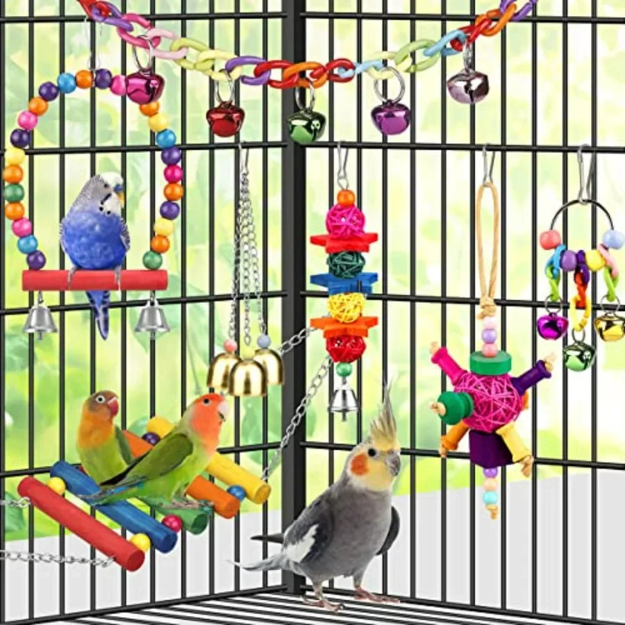 LuxePawe Bird Toys for Conures, Colorful Ladder Hammock & Cage Perch