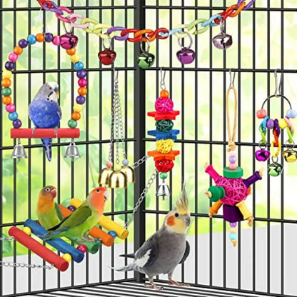 LuxePawe Bird Toys for Conures, Colorful Ladder Hammock & Cage Perch