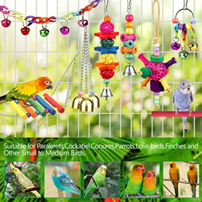 LuxePawe Bird Toys for Conures, Colorful Ladder Hammock & Cage Perch
