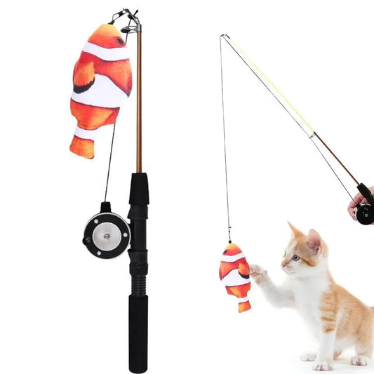 LuxePawe Retractable Cat Wand Teaser Toy with Fish & Wheel – Fun Kitten Exerciser