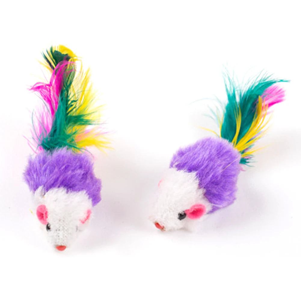 LuxePawe 10PCS Plush Cat Mouse Toys, Feather Rattle Mice for Indoor Cats