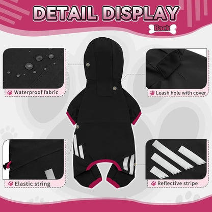 LuxePawe Waterproof Dog Raincoat, Reflective 4-Leg Jacket for Small Dogs