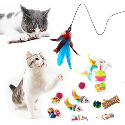 LuxePawe 28Pcs Cat Toy Set | Tunnel, Catnip Fish, Feather Wand & Mice Toys