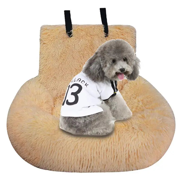 LuxePawe Plush Dog Car Seat Cushion Adjustable Strap Pet Travel Bed