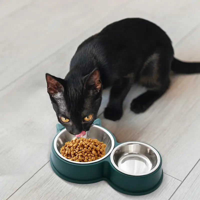 LuxePawe Non-Slip Stainless Steel Cat Ear Pet Food & Water Feeder Bowl