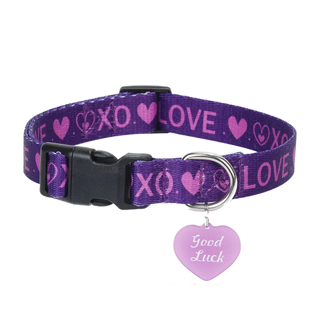 LuxePawe Love Printed Pet Collar for Dogs & Cats with Pendant Buckle