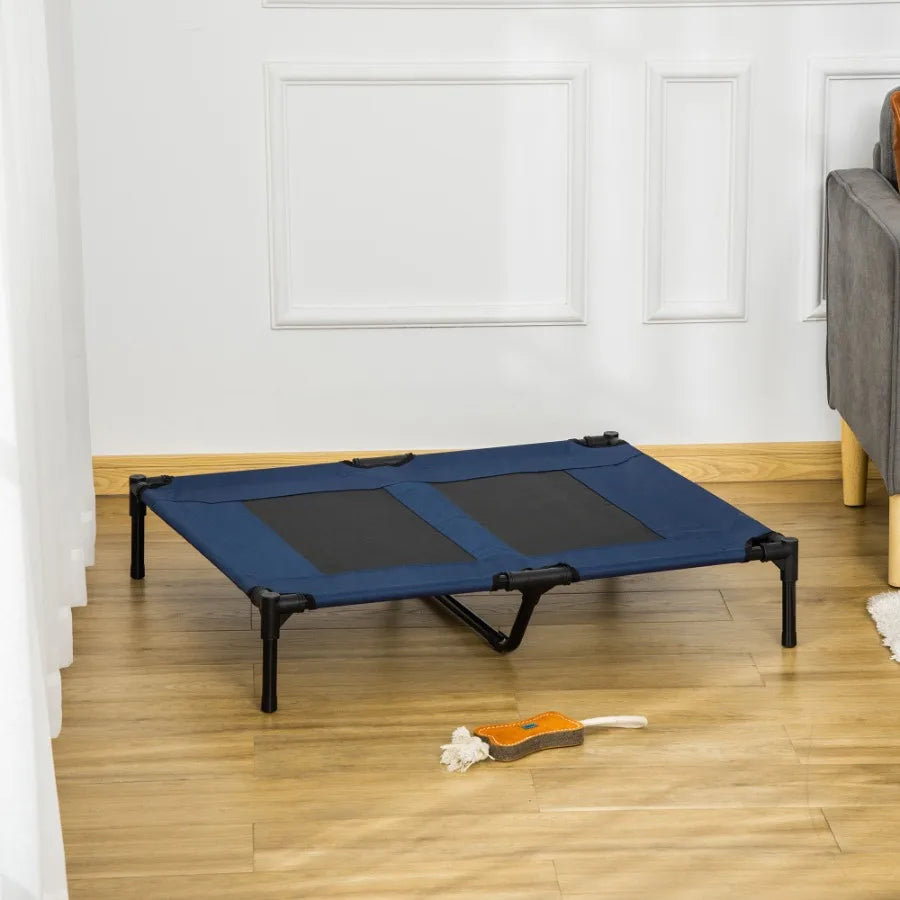 LuxePawe Blue Elevated Dog Bed Summer Cooling Cot for Pets 36x30