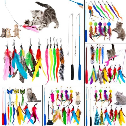 LuxePawe Retractable Feather Teaser Wand – Interactive Cat Toy with Bell Refill