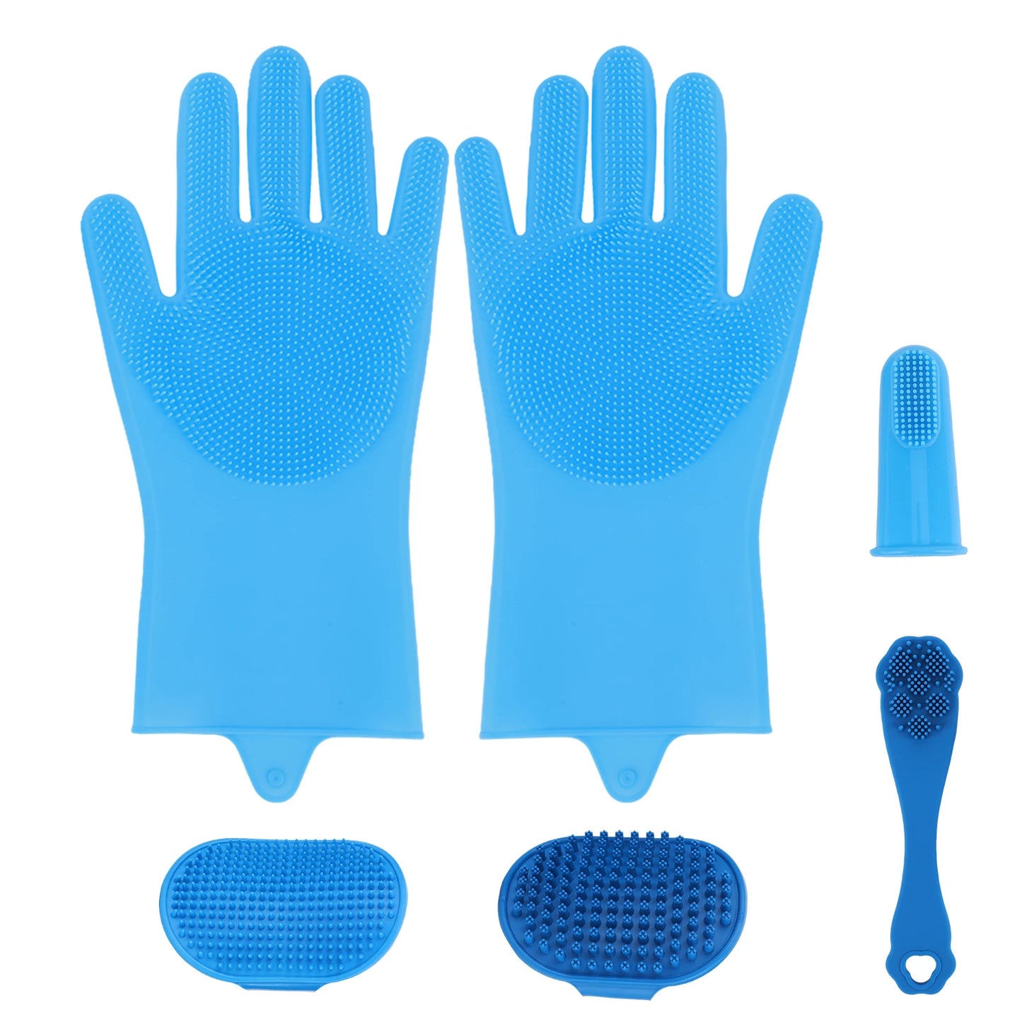 LuxePawe Dog Grooming Kit 6PCS, Silicone Bath Gloves & Finger Toothbrush