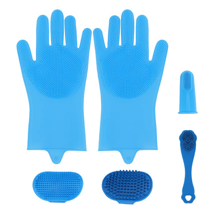 LuxePawe Dog Grooming Kit 6PCS, Silicone Bath Gloves & Finger Toothbrush