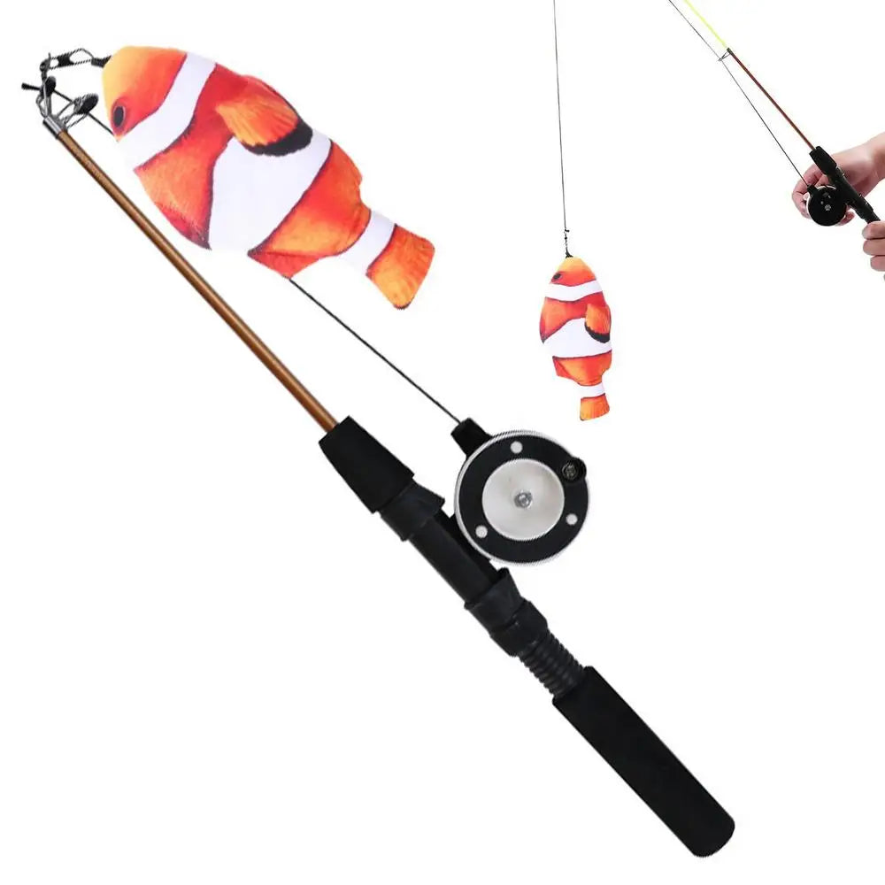 LuxePawe Retractable Cat Wand Teaser Toy with Fish & Wheel – Fun Kitten Exerciser